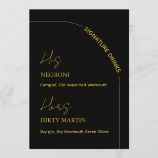Black and Gold Modern Wedding Signature Drinks Menu