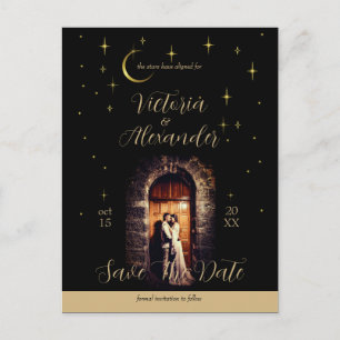 Black and Gold Modern Whimsigoth Celestial Arch Announcement Postcard