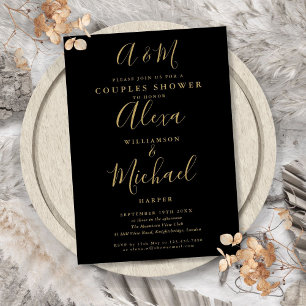 Black And Gold Monogram Couples Wedding Shower Invitation