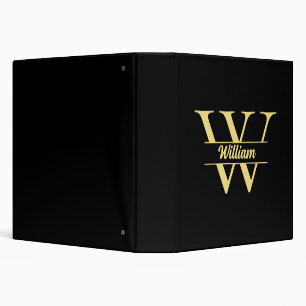 Black and Gold Monogram Elegant Initial Name Binder