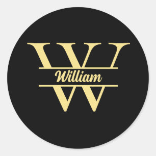 Black and Gold Monogram Elegant Initial Name Classic Round Sticker
