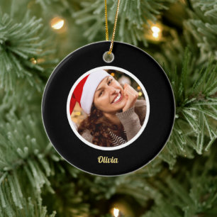 Black and Gold Monogram   Elegant Initial PHOTO Ceramic Ornament