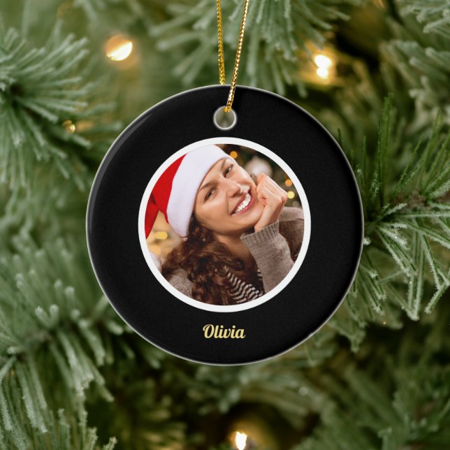 Black and Gold Monogram | Elegant Initial PHOTO Ceramic Ornament (Tree)