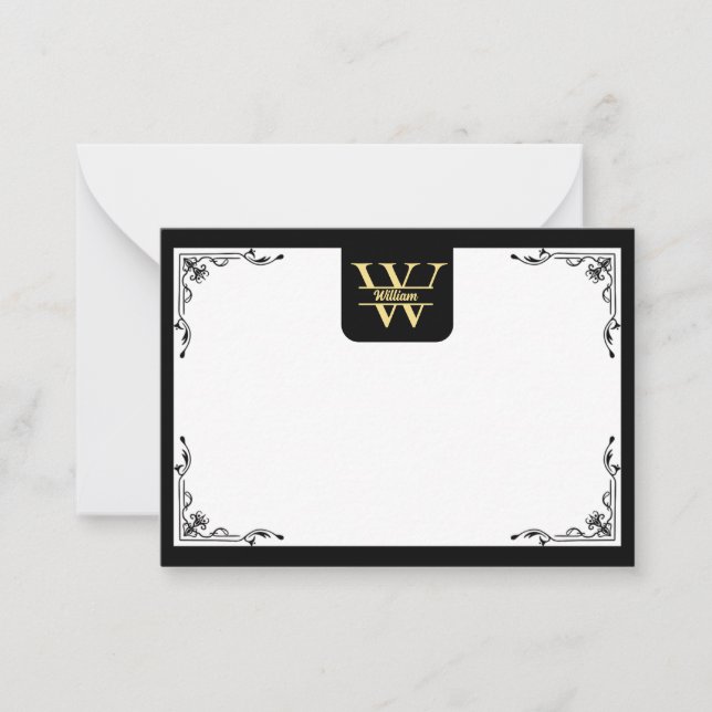 Black and Gold Monogram | Elegant Initial Script  Card (Front)