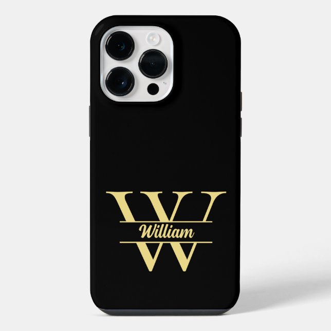  Black and Gold Monogram | Elegant Initial Script  iPhone Case (Back)