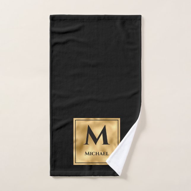 Black and Gold Monogram Elegant Luxury Bath Towel Set (Hand Towel)