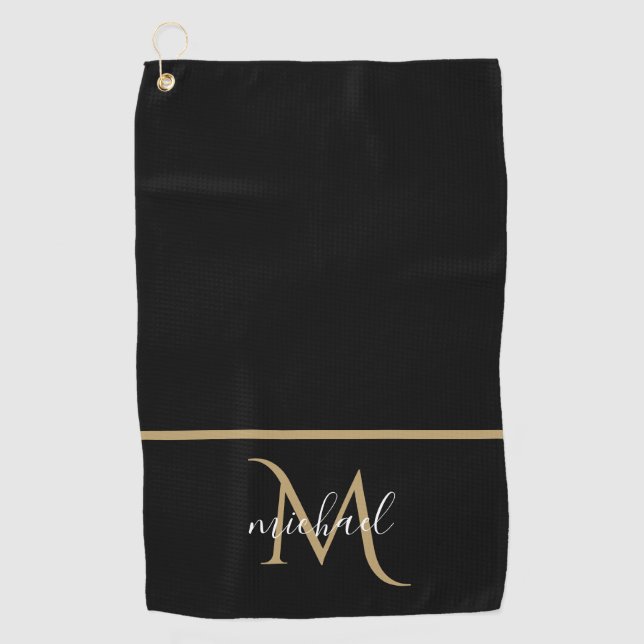 Black and Gold Monogram Elegant Luxury   Golf Towel (Front)