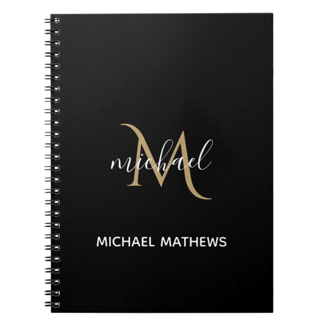 Black and Gold Monogram Elegant Luxury   Notebook (Front)