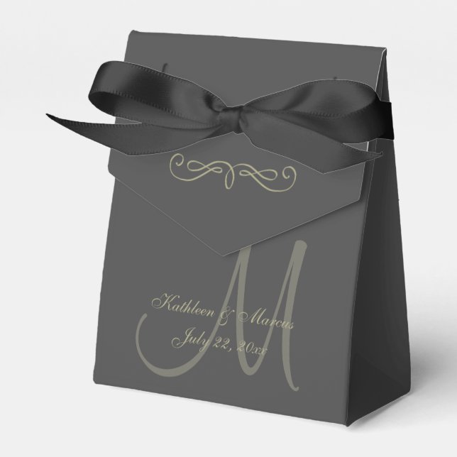 Black and Gold Monogram Favor Box (Front Side)