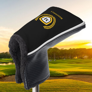 Black and Gold Monogram Logo Crest Golf Head Cover