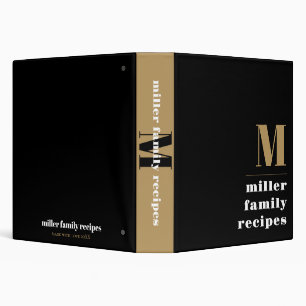Black and Gold Monogram Name Recipe Cookbook Binder