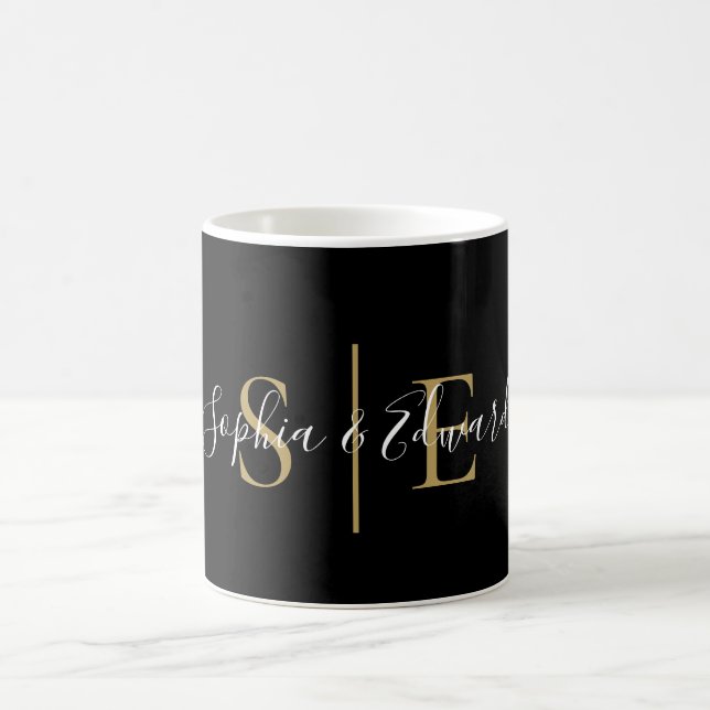 Black And Gold Monogram Script Name Coffee Mug (Center)
