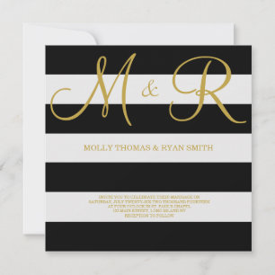 Black and Gold Monogram Wedding Invitation