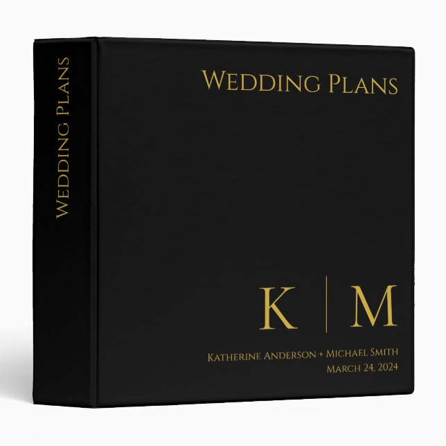 Black and Gold-Monogram-Wedding Plans- Binder (Front/Spine)