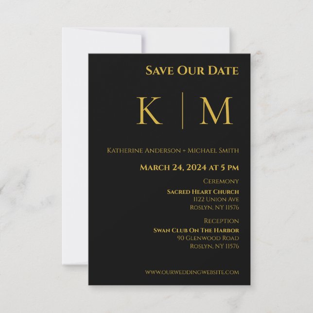 Black and Gold-Monogram-Wedding- Save The Date (Front)