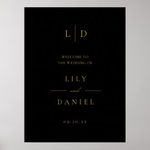 Black and Gold Monogram Wedding Welcome Sign