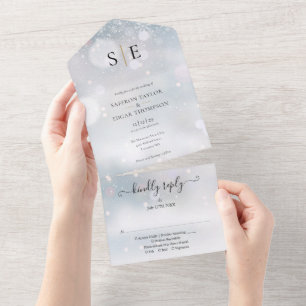 Black And Gold Monogram Winter Wedding All In One Invitation