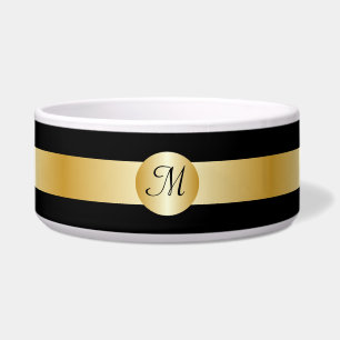 Black And Gold Monogrammed Dog Bowl