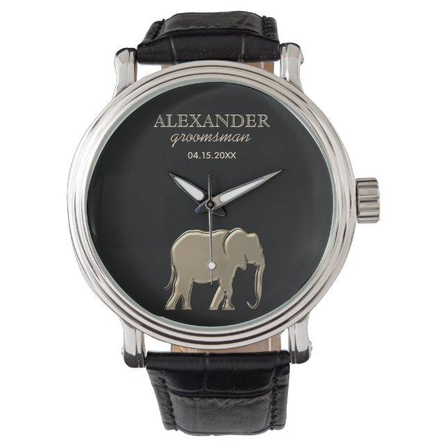 Black and Gold Monogrammed Groomsman Watch (Front)