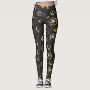 Sparkling Star Tights for Women With Silver Gold Print, Celestial