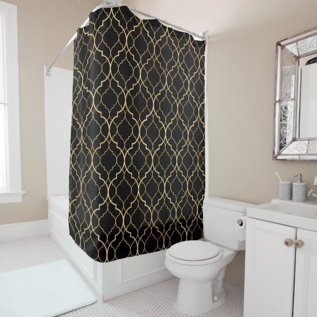 Black and Gold Moroccan  Shower Curtain (In Situ)