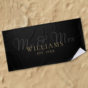 Black And Gold Mr And Mrs Established Beach Towel