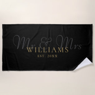 Black And Gold Mr And Mrs Established Beach Towel