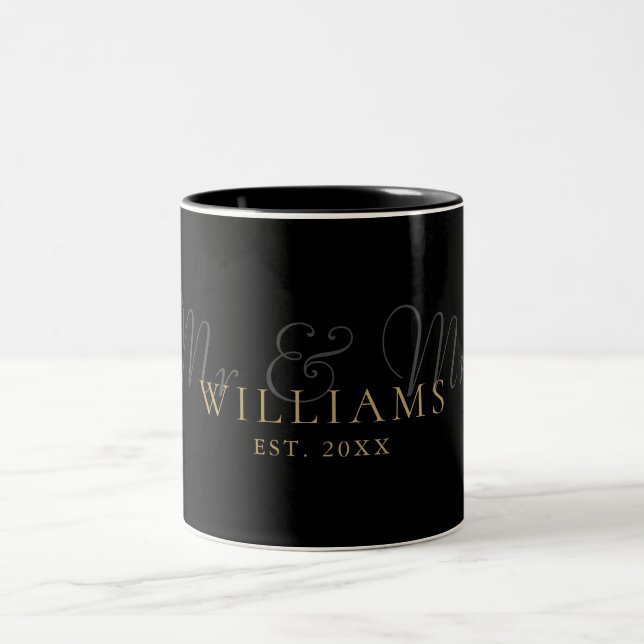 Black And Gold Mr And Mrs Established Photo Two-Tone Coffee Mug (Center)