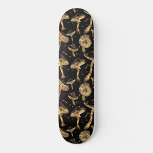 Black and Gold Mushroom Fungi Pattern Skateboard