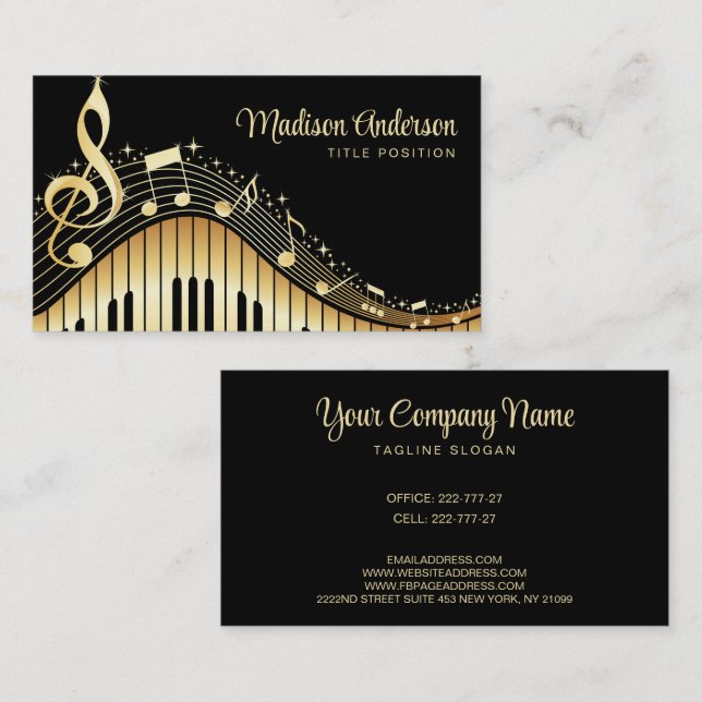 Black And Gold Music Notes Design Business Card (Front/Back)
