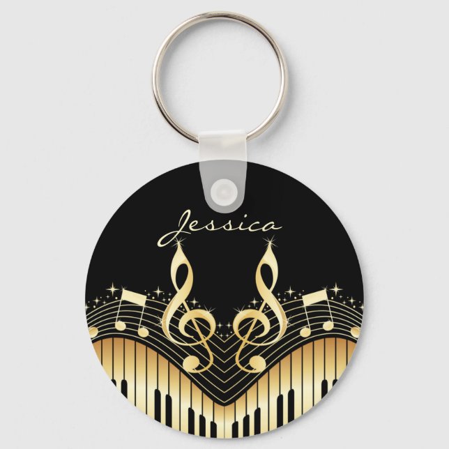 Black And Gold Music Notes Keychain (Front)