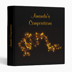 Black and Gold Musical Notes Binder