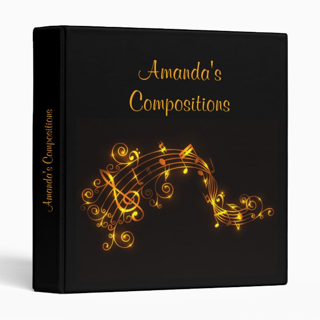 Black and Gold Musical Notes Binder (Front/Spine)