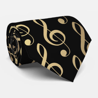 Black and Gold Musical Treble Clef Tie