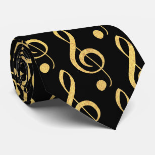 Black and Gold Musical Treble Clef Tie