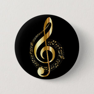 black and gold musicial note 2 inch round button