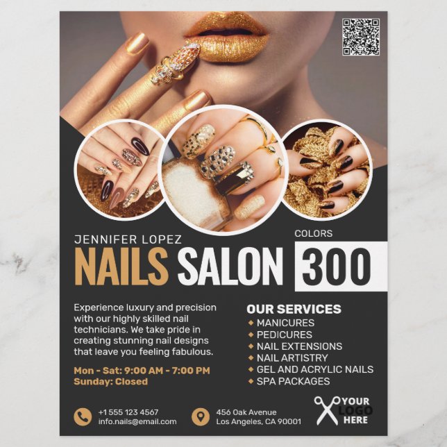 Black and Gold Nail Salon flyer (Front)