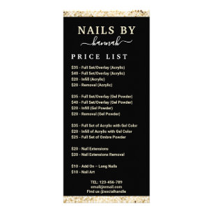 Black and Gold Nail Salon Price List Sign Rack Card