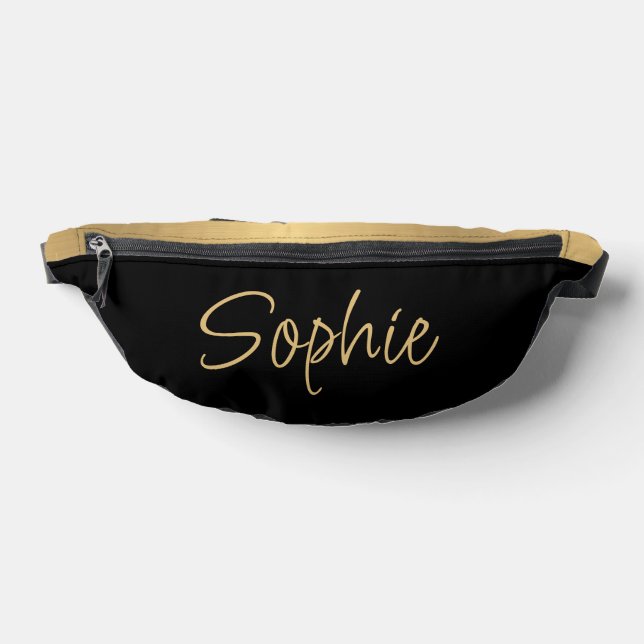 Black and Gold Name Typography Fanny Pack (Lay Down)