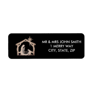 Black and Gold Nativity Christmas Return Address