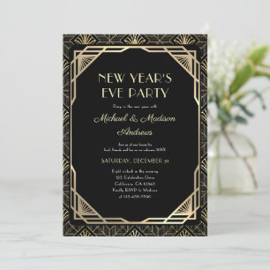 Black and Gold New Year Celebration Party Invitation