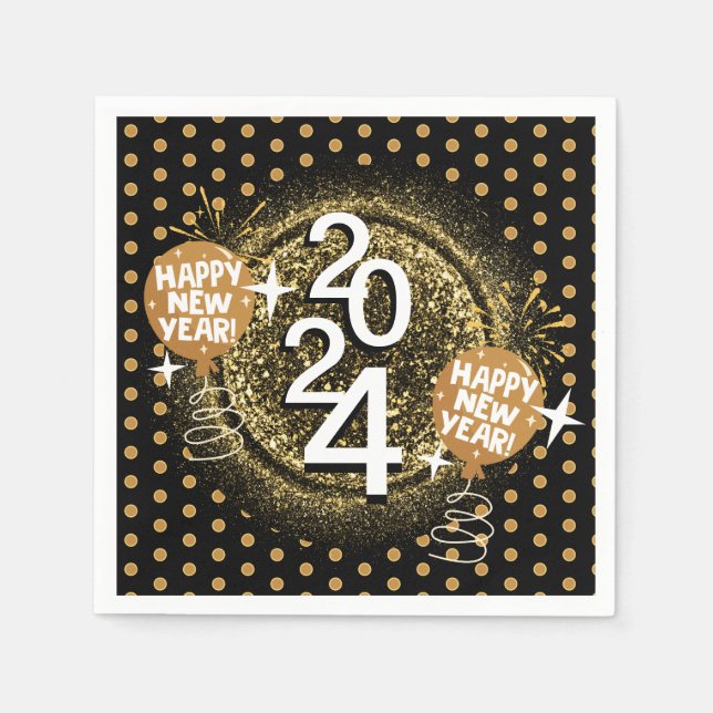 Black and Gold New Year's - Customize Napkin (Front)
