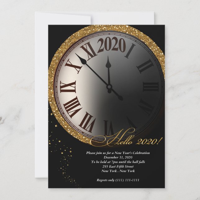 Black and Gold New Year's Eve Invitation (Front)