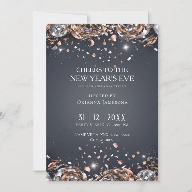 Black and Gold New Year's Eve Party  Invitation (Front)