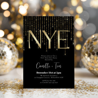 Black and Gold New Years Eve Party NYE Invitation