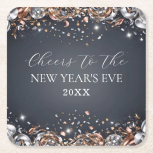Black and Gold New Year's Eve Party Square Paper Coaster