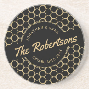 Black and Gold Newlywed Keepsake Coaster