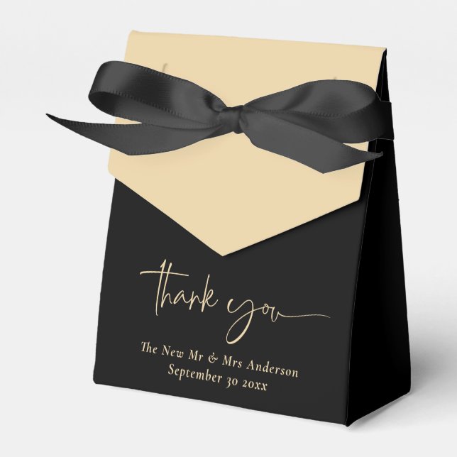 Black and Gold Newlywed Wedding Thank You Favor Box (Front Side)