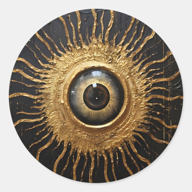 Black and Gold Occult Evil Eye Classic Round Sticker (Front)