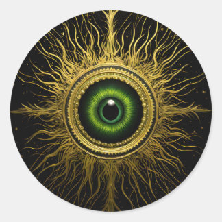 Black and Gold Occult Green Evil Eye Starburst Classic Round Sticker